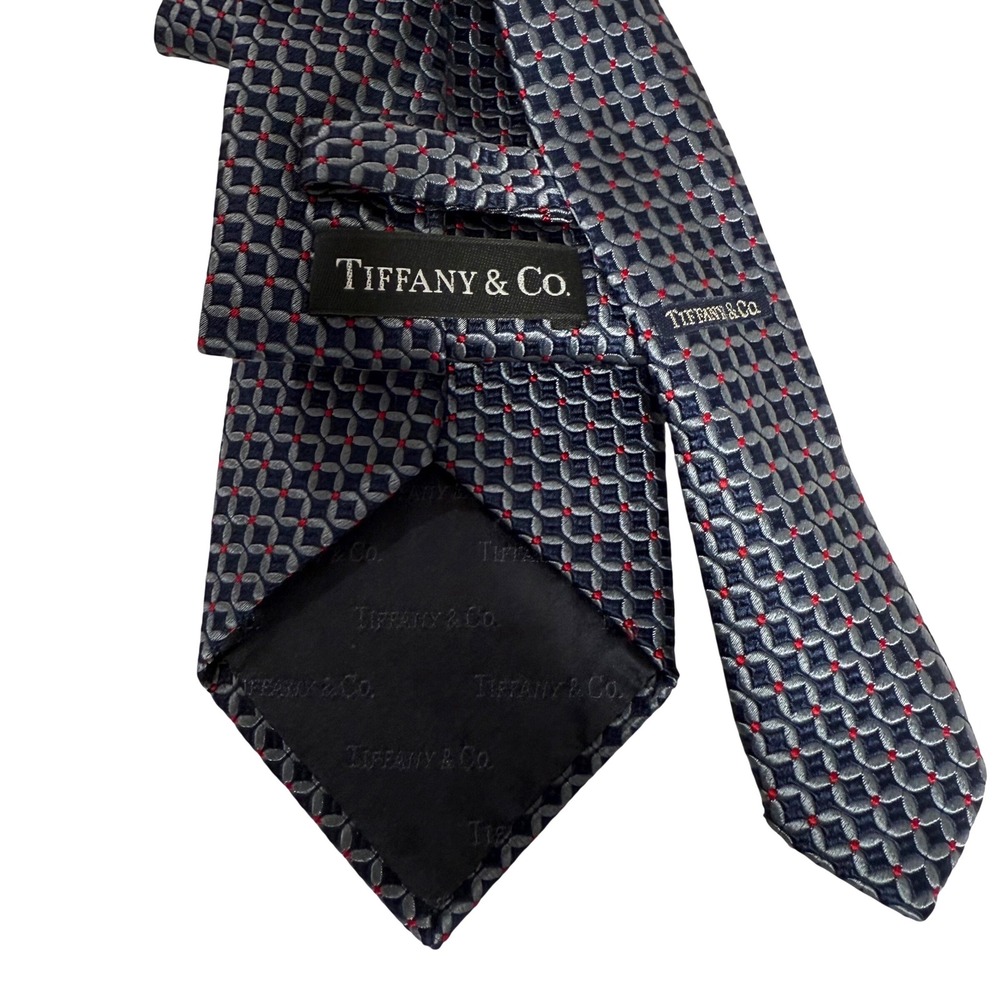 Tiffany‎ & Co Tie Mens Navy Blue Silk Geometric Medallion Made in Italy